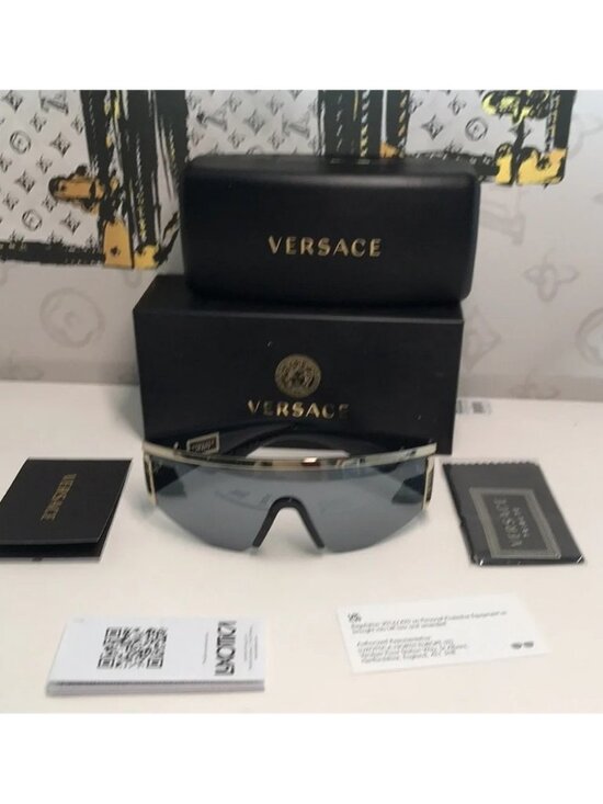 New Versace™ VE2197 Shield Sunglasses – Gold Frame / Grey Mirror Lenses main image 4